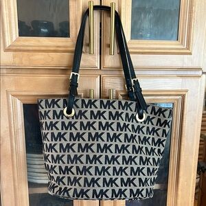 Michael Kors Black and Tan Monogram Tote
